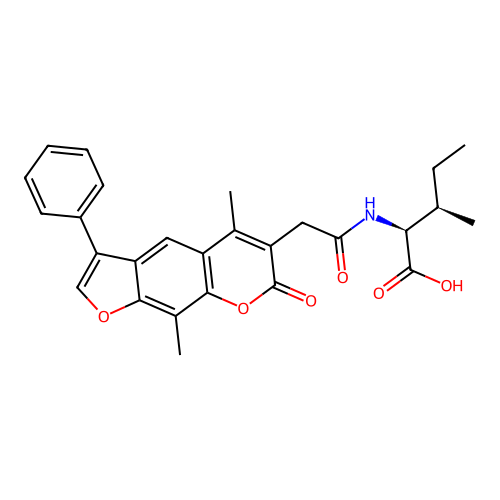 (2S,3R)-2-(2-(5,9-dimethyl-7-oxo-3-phenyl-7H-furo[3,2-g]chromen-6-yl)acetamido)-3-methylpentanoic acid structure