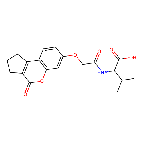 (S)-3-methyl-2-(2-((4-oxo-1,2,3,4-tetrahydrocyclopenta[c]chromen-7-yl)oxy)acetamido)butanoic acid structure