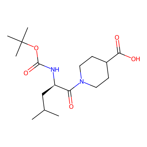 (R)-1-(2-((tert-butoxycarbonyl)amino)-4-methylpentanoyl)piperidine-4-carboxylic acid structure