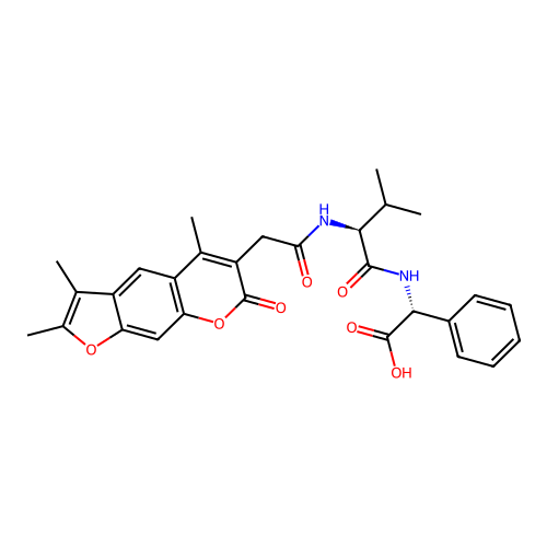 (2R)-2-[[(2S)-3-methyl-2-[[2-(2,3,5-trimethyl-7-oxofuro[3,2-g]chromen-6-yl)acetyl]amino]butanoyl]amino]-2-phenylacetic acid structure