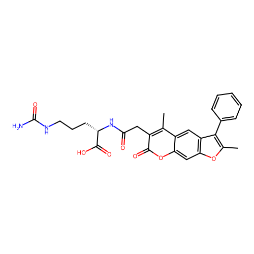 (S)-2-(2-(2,5-dimethyl-7-oxo-3-phenyl-7H-furo[3,2-g]chromen-6-yl)acetamido)-5-ureidopentanoic acid structure