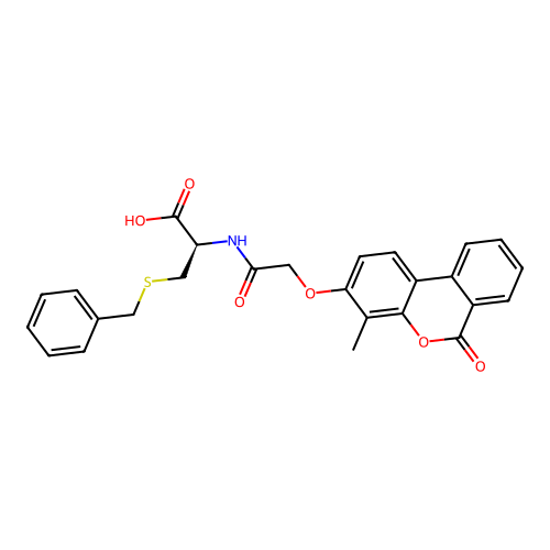 (R)-3-(benzylthio)-2-(2-((4-methyl-6-oxo-6H-benzo[c]chromen-3-yl)oxy)acetamido)propanoic acid structure