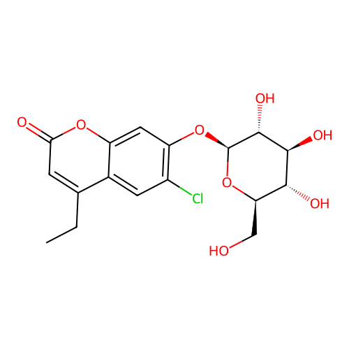 6-chloro-4-ethyl-2-oxo-2H-chromen-7-yl beta-D-glucopyranoside structure