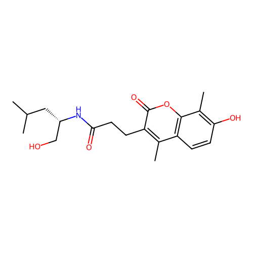(S)-3-(7-hydroxy-4,8-dimethyl-2-oxo-2H-chromen-3-yl)-N-(1-hydroxy-4-methylpentan-2-yl)propanamide structure