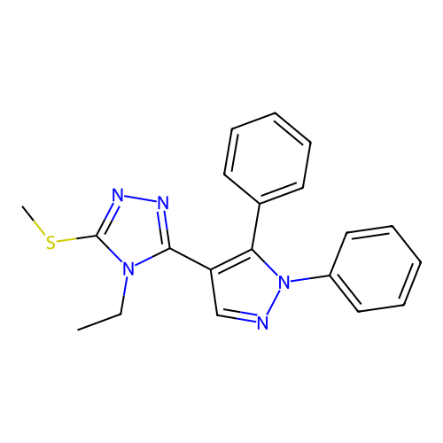 3-(1,5-diphenyl-1H-pyrazol-4-yl)-4-ethyl-5-(methylsulfanyl)-4H-1,2,4-triazole structure