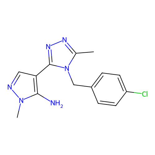 4-[4-(4-chlorobenzyl)-5-methyl-4H-1,2,4-triazol-3-yl]-1-methyl-1H-pyrazol-5-amine structure