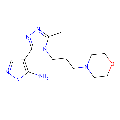 1-methyl-4-[5-methyl-4-(3-morpholinopropyl)-4H-1,2,4-triazol-3-yl]-1H-pyrazol-5-amine structure