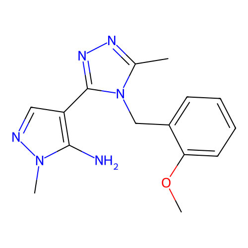 4-[4-(2-methoxybenzyl)-5-methyl-4H-1,2,4-triazol-3-yl]-1-methyl-1H-pyrazol-5-amine structure