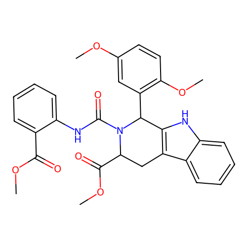 Methyl (3S)-1-(2,5-dimethoxyphenyl)-2-{[2-(methoxycarbonyl)phenyl]carbamoyl}-1H,2H,3H,4H,9H-pyrido[3,4-b]indole-3-carboxylate structure