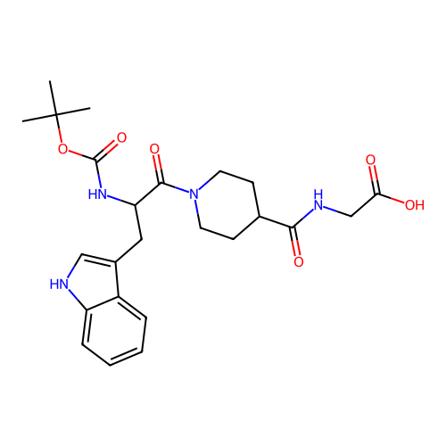 2-[[1-[(2S)-3-(1H-indol-3-yl)-2-[(2-methylpropan-2-yl)oxycarbonylamino]propanoyl]piperidine-4-carbonyl]amino]acetic acid structure