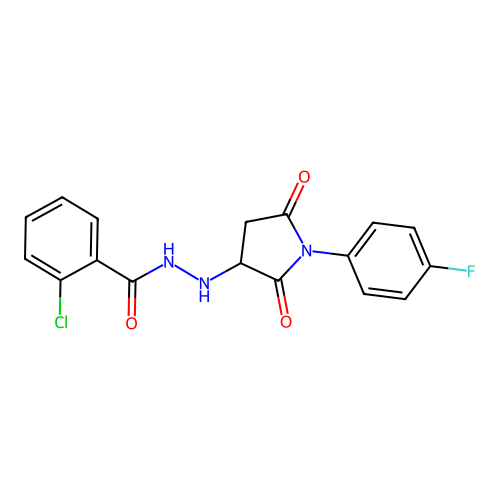 2-chloro-N'-[1-(4-fluorophenyl)-2,5-dioxopyrrolidin-3-yl]benzohydrazide structure