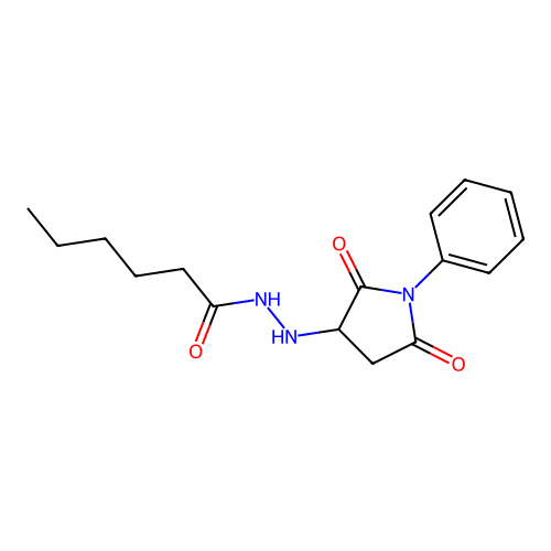 N'-(2,5-dioxo-1-phenylpyrrolidin-3-yl)hexanehydrazide structure