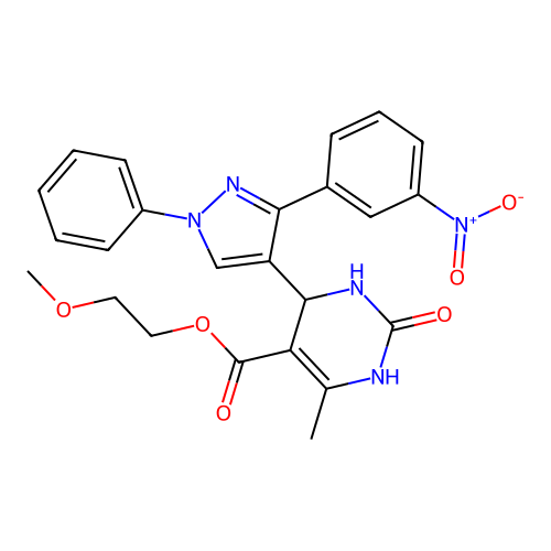 2-methoxyethyl 6-methyl-4-[3-(3-nitrophenyl)-1-phenyl-1H-pyrazol-4-yl]-2-oxo-1,2,3,4-tetrahydropyrimidine-5-carboxylate structure