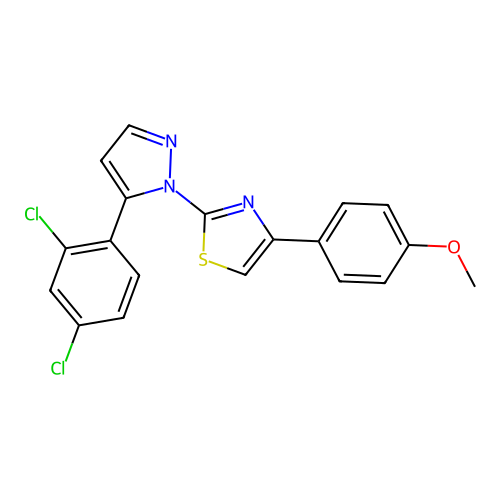 2-[5-(2,4-dichlorophenyl)-1H-pyrazol-1-yl]-4-(4-methoxyphenyl)-1,3-thiazole structure