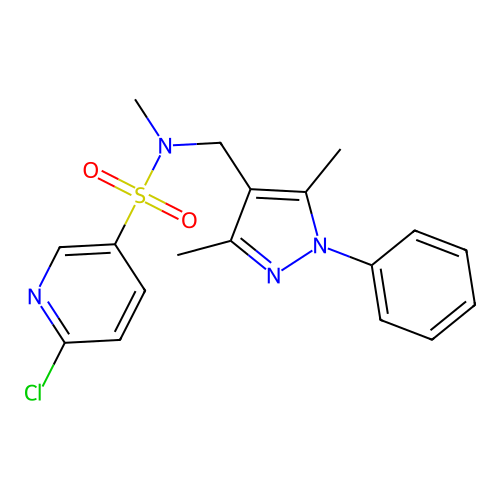 6-chloro-N-[(3,5-dimethyl-1-phenyl-1H-pyrazol-4-yl)methyl]-N-methylpyridine-3-sulfonamide structure