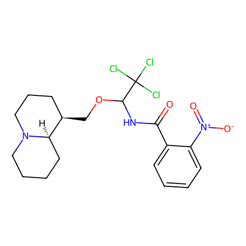 2-nitro-N-(2,2,2-trichloro-1-(((1R,9aR)-octahydro-1H-quinolizin-1-yl)methoxy)ethyl)benzamide structure