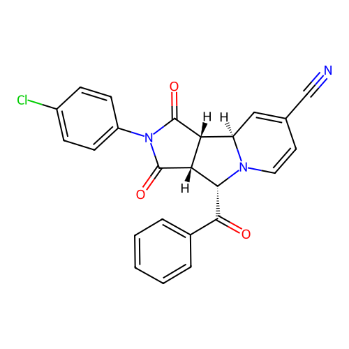 (3aR,4S,9aR,9bS)-2-(4-chlorophenyl)-1,3-dioxo-4-(phenylcarbonyl)-2,3,3a,4,9a,9b-hexahydro-1H-pyrrolo[3,4-a]indolizine-8-carbonitrile structure