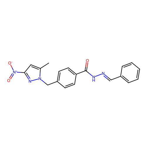 (E)-N'-benzylidene-4-((5-methyl-3-nitro-1H-pyrazol-1-yl)methyl)benzohydrazide structure