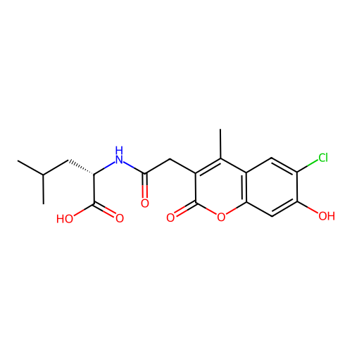 (S)-2-(2-(6-chloro-7-hydroxy-4-methyl-2-oxo-2H-chromen-3-yl)acetamido)-4-methylpentanoic acid structure