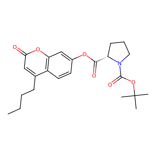 (S)-1-tert-butyl 2-(4-butyl-2-oxo-2H-chromen-7-yl) pyrrolidine-1,2-dicarboxylate structure