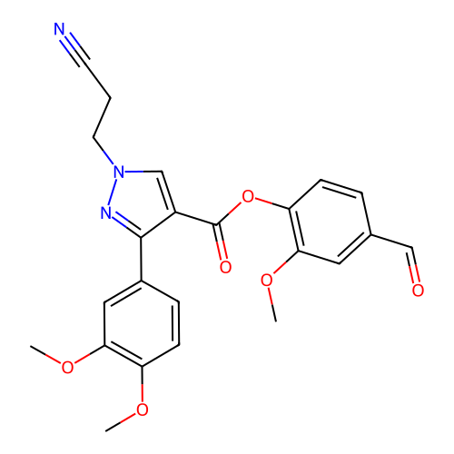 4-formyl-2-methoxyphenyl 1-(2-cyanoethyl)-3-(3,4-dimethoxyphenyl)-1H-pyrazole-4-carboxylate structure