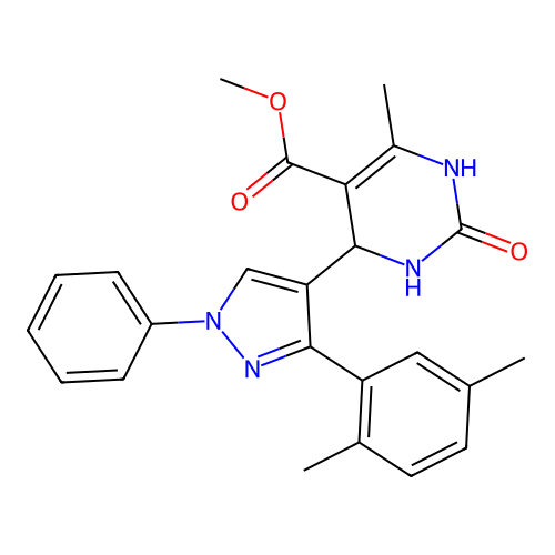 methyl 4-[3-(2,5-dimethylphenyl)-1-phenyl-1H-pyrazol-4-yl]-6-methyl-2-oxo-1,2,3,4-tetrahydropyrimidine-5-carboxylate structure