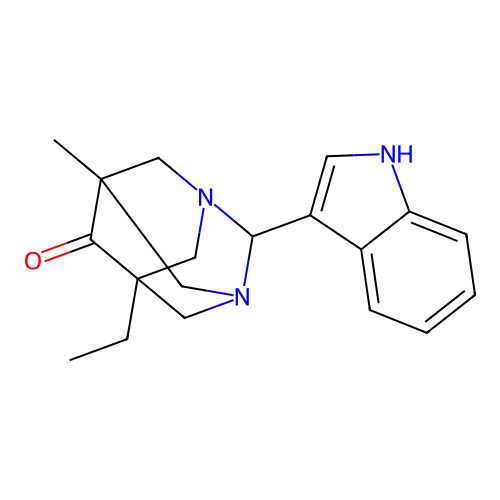 5-ethyl-2-(1H-indol-3-yl)-7-methyl-1,3-diazatricyclo[3.3.1.1~3,7~]decan-6-one structure