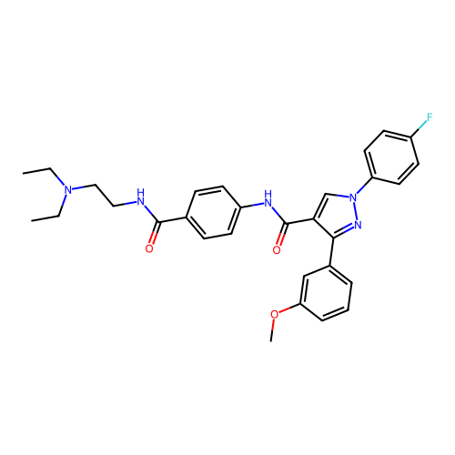 N-[4-[2-(diethylamino)ethylcarbamoyl]phenyl]-1-(4-fluorophenyl)-3-(3-methoxyphenyl)pyrazole-4-carboxamide structure