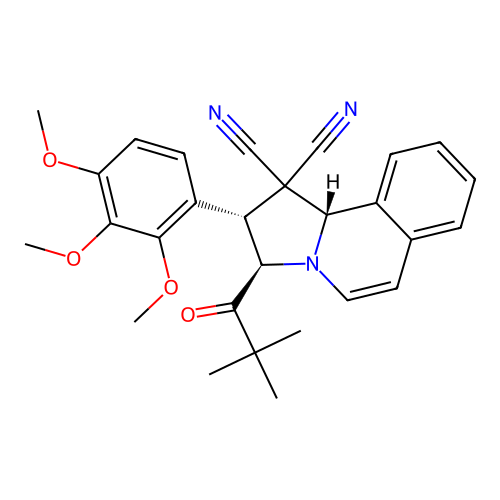 (2S,3R,10bS)-3-(2,2-dimethylpropanoyl)-2-(2,3,4-trimethoxyphenyl)-2,3-dihydropyrrolo[2,1-a]isoquinoline-1,1(10bH)-dicarbonitrile structure