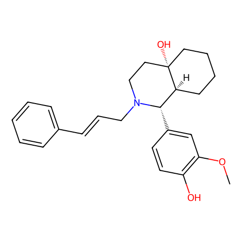 2-cinnamyl-1-(4-hydroxy-3-methoxy-phenyl)-1,3,4,5,6,7,8,8a-octahydroisoquinolin-4a-ol structure
