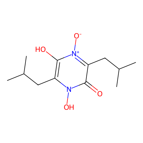 1,5-Dihydroxy-3,6-bis(2-methylpropyl)-4-oxo-4lambda~5~-pyrazin-2(1H)-one structure
