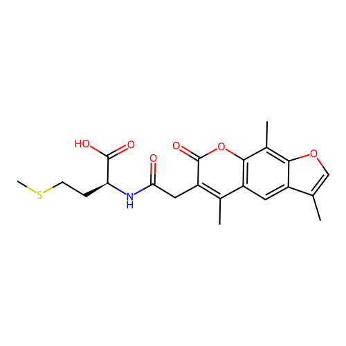 (S)-4-(methylthio)-2-(2-(3,5,9-trimethyl-7-oxo-7H-furo[3,2-g]chromen-6-yl)acetamido)butanoic acid structure