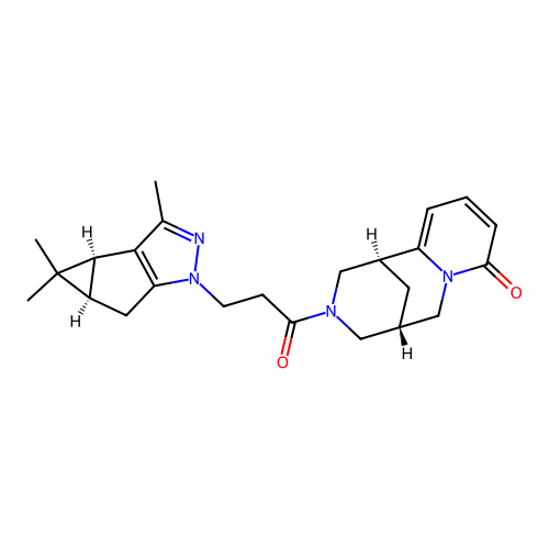 (1R,5S)-3-(3-((3bS,4aR)-3,4,4-trimethyl-3b,4,4a,5-tetrahydro-1H-cyclopropa[3,4]cyclopenta[1,2-c]pyrazol-1-yl)propanoyl)-3,4,5,6-tetrahydro-1H-1,5-methanopyrido[1,2-a][1,5]diazocin-8(2H)-one structure