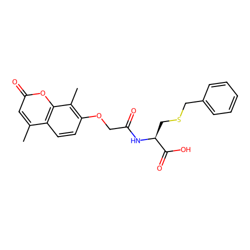 (R)-3-(benzylthio)-2-(2-((4,8-dimethyl-2-oxo-2H-chromen-7-yl)oxy)acetamido)propanoic acid structure