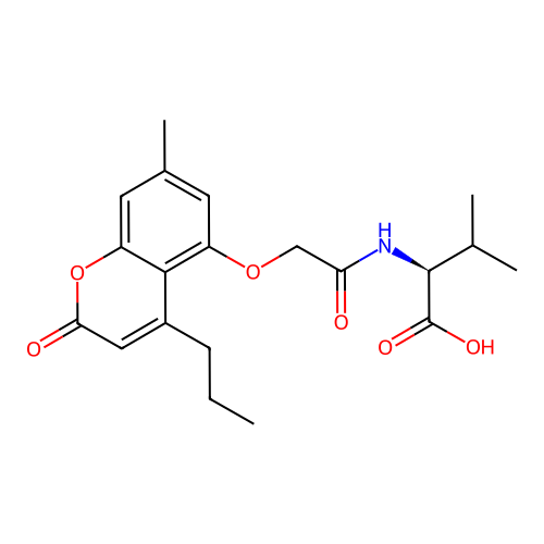 N-{[(7-methyl-2-oxo-4-propyl-2H-chromen-5-yl)oxy]acetyl}-L-valine structure