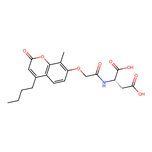 N-{[(4-butyl-8-methyl-2-oxo-2H-chromen-7-yl)oxy]acetyl}-L-aspartic acid structure
