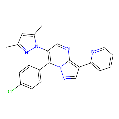 7-(4-chlorophenyl)-6-(3,5-dimethyl-1H-pyrazol-1-yl)-3-(2-pyridinyl)pyrazolo[1,5-a]pyrimidine structure