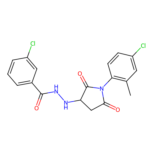 3-chloro-N'-[1-(4-chloro-2-methylphenyl)-2,5-dioxopyrrolidin-3-yl]benzohydrazide structure