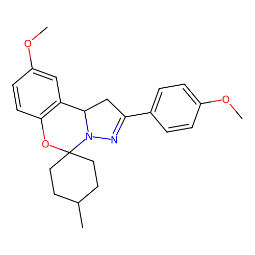 9'-methoxy-2'-(4-methoxyphenyl)-4-methyl-1',10b'-dihydrospiro[cyclohexane-1,5'-pyrazolo[1,5-c][1,3]benzoxazine] structure