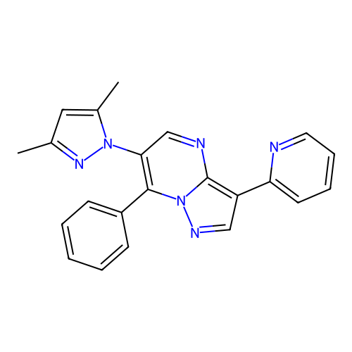 6-(3,5-dimethyl-1H-pyrazol-1-yl)-7-phenyl-3-(2-pyridinyl)pyrazolo[1,5-a]pyrimidine structure