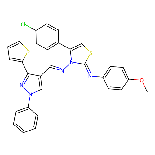 (2Z)-4-(4-Chlorophenyl)-2-[(4-methoxyphenyl)imino]-N-[[1-phenyl-3-(2-thienyl)-1H-pyrazol-4-yl]methylene]-3(2H)-thiazolamine structure