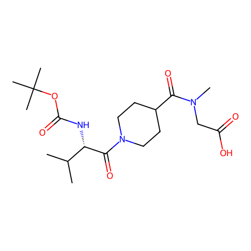 N-({1-[N-(tert-butoxycarbonyl)-L-valyl]piperidin-4-yl}carbonyl)-N-methylglycine structure