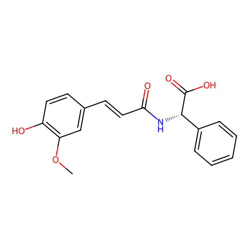 (S,E)-2-(3-(4-hydroxy-3-methoxyphenyl)acrylamido)-2-phenylacetic acid structure
