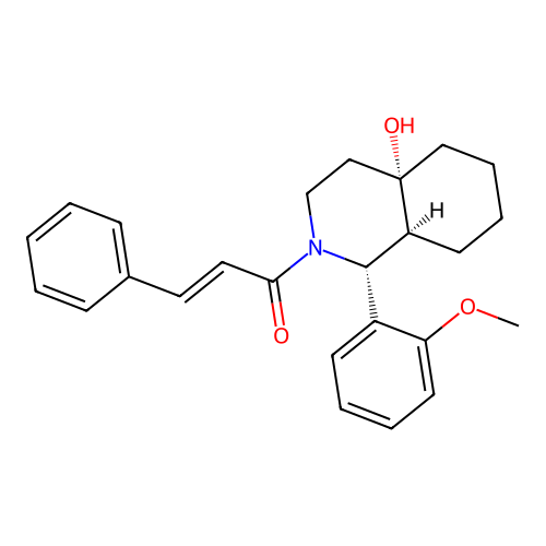 (2E)-1-[(1R,4aS,8aS)-4a-hydroxy-1-(2-methoxyphenyl)octahydroisoquinolin-2(1H)-yl]-3-phenylprop-2-en-1-one structure