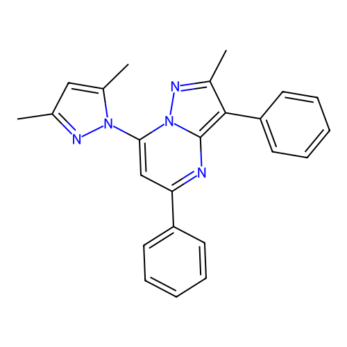 7-(3,5-dimethyl-1H-pyrazol-1-yl)-2-methyl-3,5-diphenylpyrazolo[1,5-a]pyrimidine structure