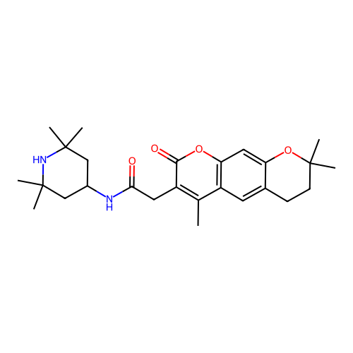N-(2,2,6,6-tetramethylpiperidin-4-yl)-2-(4,8,8-trimethyl-2-oxo-2,6,7,8-tetrahydropyrano[3,2-g]chromen-3-yl)acetamide structure