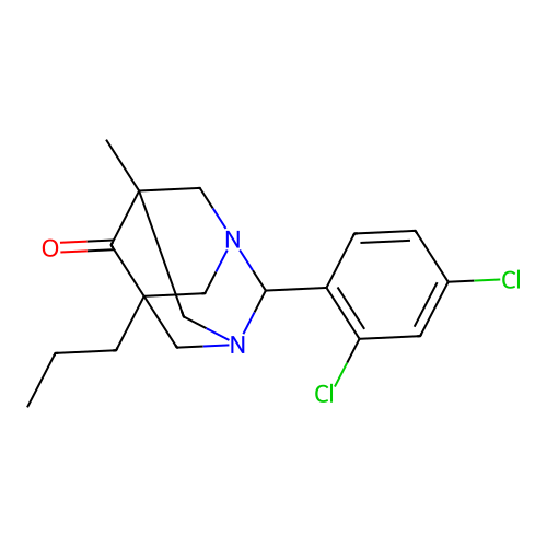 2-(2,4-dichlorophenyl)-5-methyl-7-propyl-1,3-diazatricyclo[3.3.1.1~3,7~]decan-6-one structure