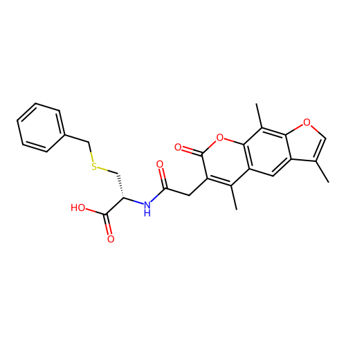 (R)-3-(benzylthio)-2-(2-(3,5,9-trimethyl-7-oxo-7H-furo[3,2-g]chromen-6-yl)acetamido)propanoic acid structure