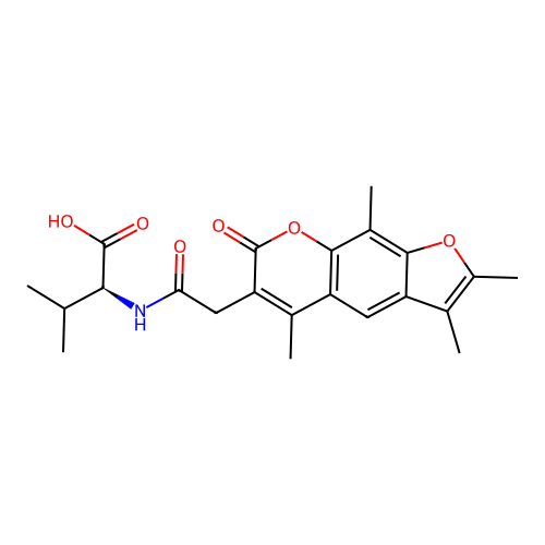 (S)-3-methyl-2-(2-(2,3,5,9-tetramethyl-7-oxo-7H-furo[3,2-g]chromen-6-yl)acetamido)butanoic acid structure