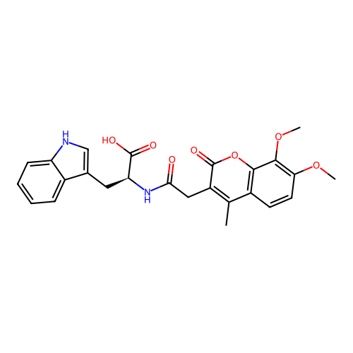 N-[(7,8-dimethoxy-4-methyl-2-oxo-2H-chromen-3-yl)acetyl]-L-tryptophan structure